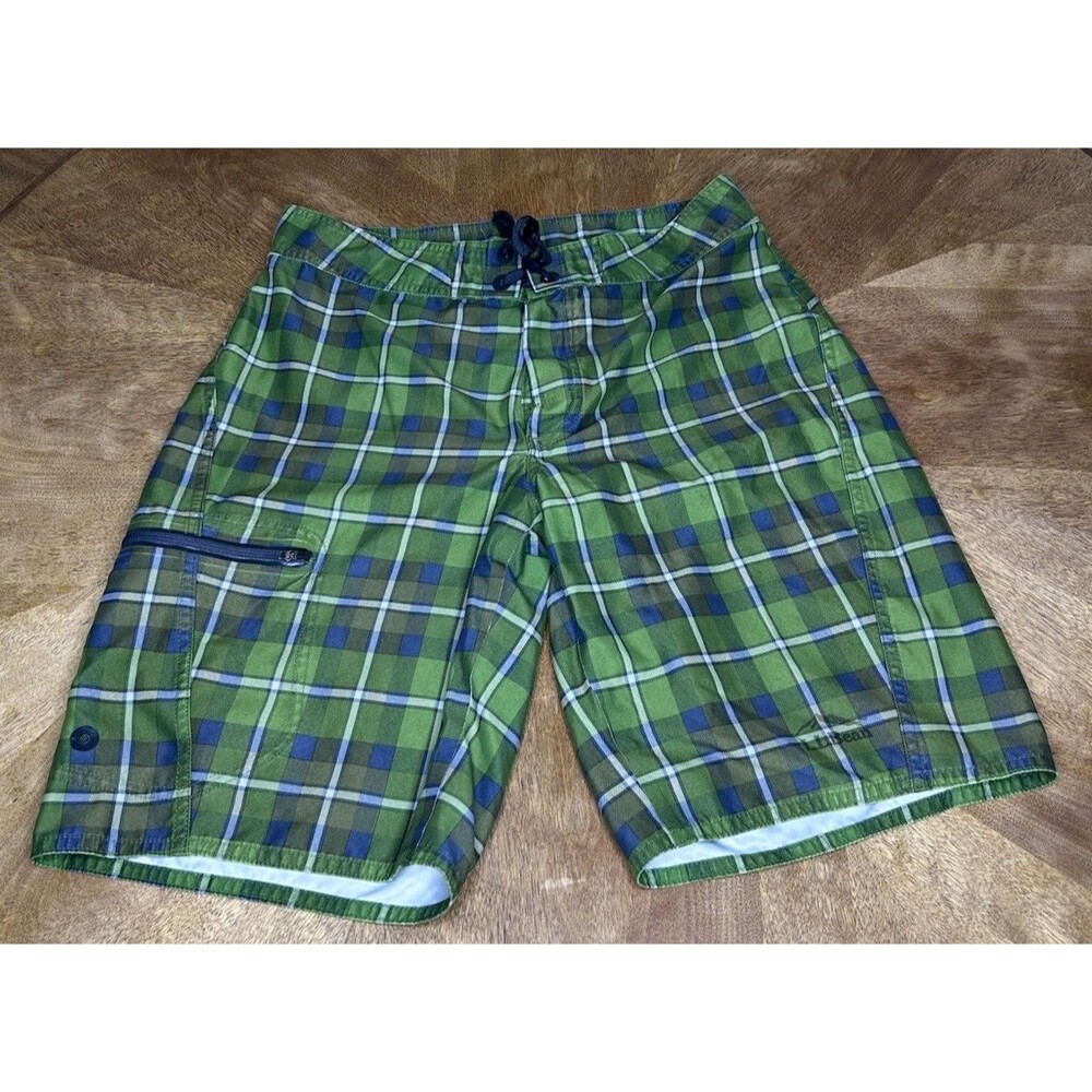 L.L.Bean Plaid Board Shorts Mens 30 Green Swim Trunks Surf Beach Bathing Suit